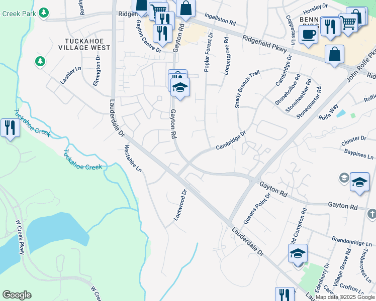 map of restaurants, bars, coffee shops, grocery stores, and more near 12201 Gayton Rd in Richmond