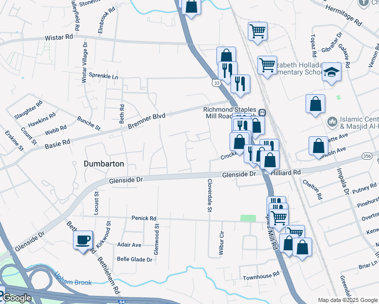 map of restaurants, bars, coffee shops, grocery stores, and more near 4007 Aspen View Court in Richmond