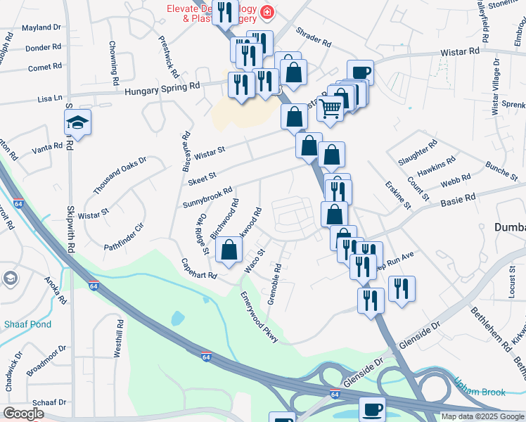 map of restaurants, bars, coffee shops, grocery stores, and more near 7406 Lockwood Road in Richmond
