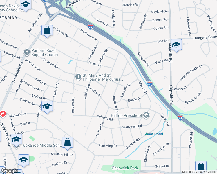 map of restaurants, bars, coffee shops, grocery stores, and more near 2207 Fon Du Lac Road in Richmond