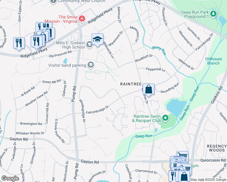 map of restaurants, bars, coffee shops, grocery stores, and more near 1907 Hickoryridge Road in Richmond