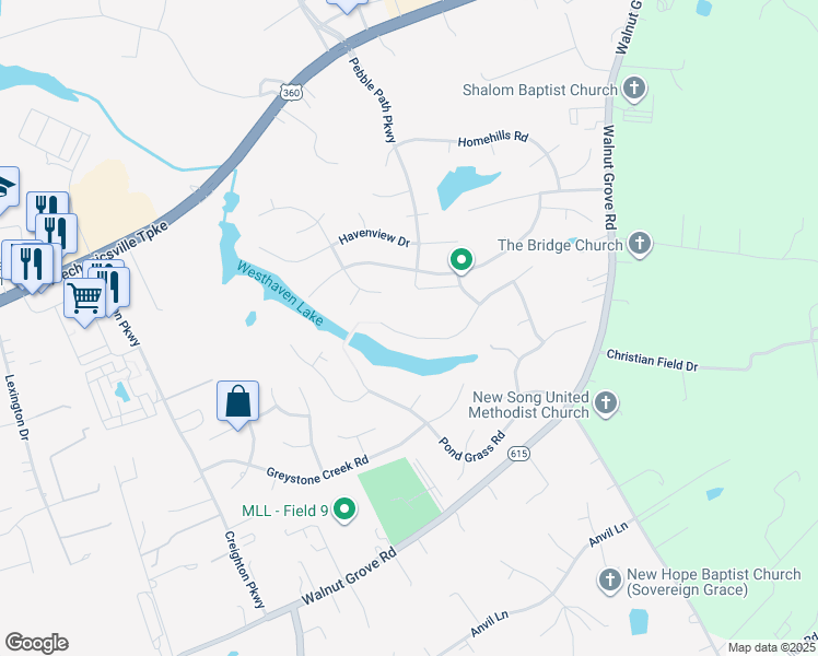 map of restaurants, bars, coffee shops, grocery stores, and more near 6084 Pond Place Way in Mechanicsville