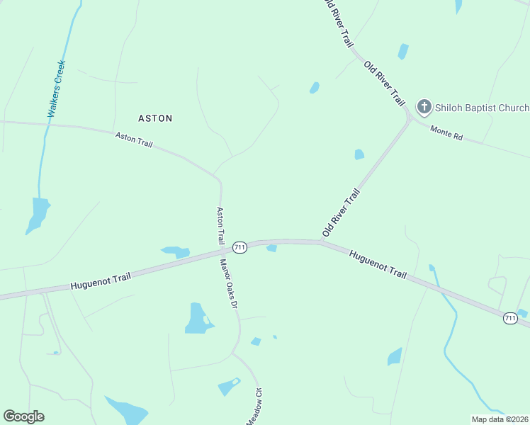 map of restaurants, bars, coffee shops, grocery stores, and more near 3340 Huguenot Trail in Powhatan