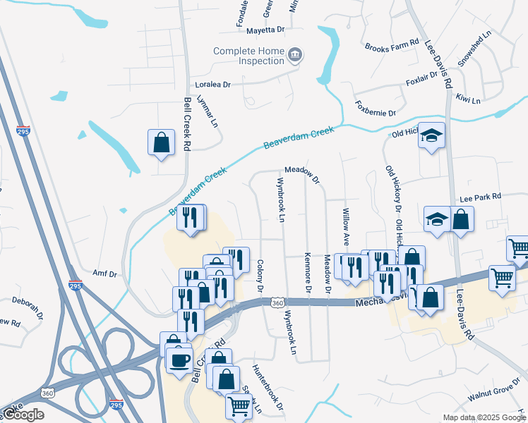 map of restaurants, bars, coffee shops, grocery stores, and more near 7988 Colony Drive in Mechanicsville