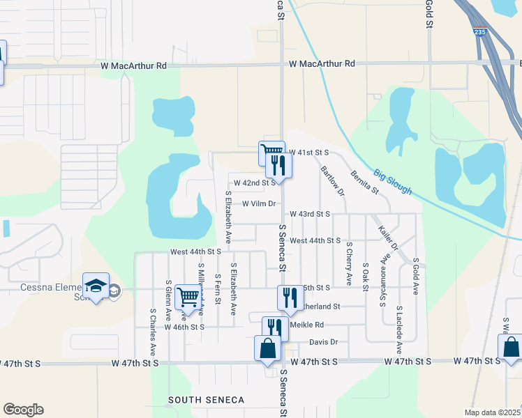 map of restaurants, bars, coffee shops, grocery stores, and more near 1137 West Vilm Drive in Wichita
