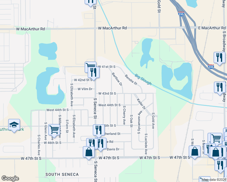 map of restaurants, bars, coffee shops, grocery stores, and more near 4358 South Handley Street in Wichita