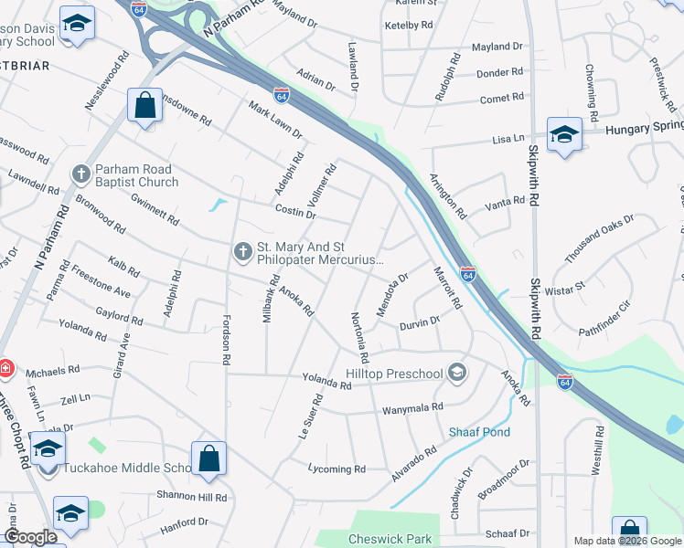 map of restaurants, bars, coffee shops, grocery stores, and more near 2207 Fon Du Lac Road in Richmond