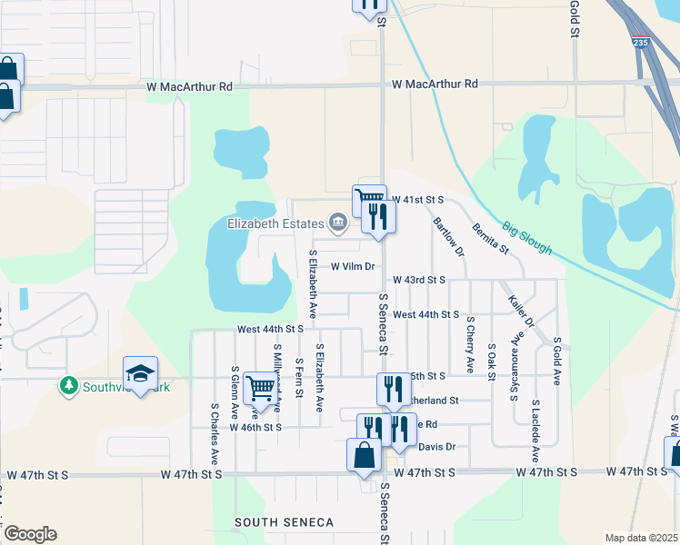 map of restaurants, bars, coffee shops, grocery stores, and more near 1207 West Vilm Drive in Wichita