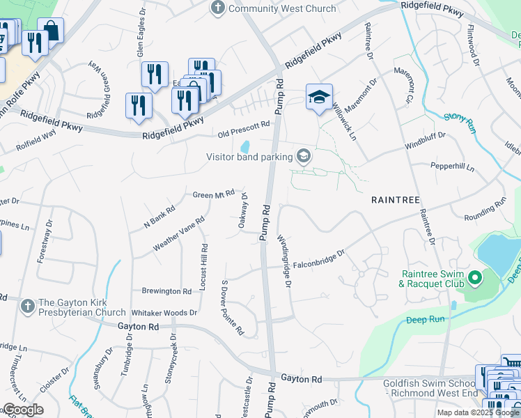 map of restaurants, bars, coffee shops, grocery stores, and more near 1924 Windingridge Drive in Richmond