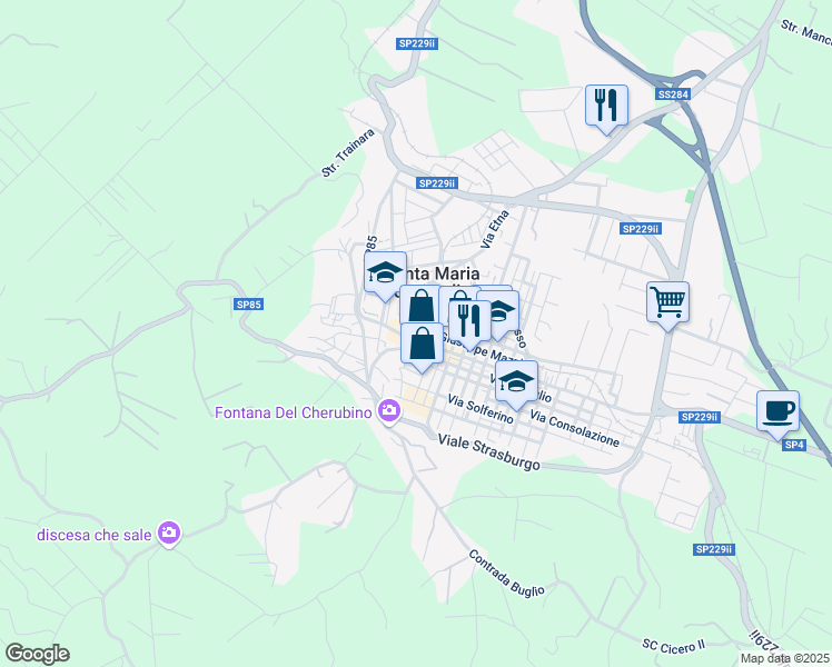 map of restaurants, bars, coffee shops, grocery stores, and more near 3 Via Archimede in Santa Maria di Licodia