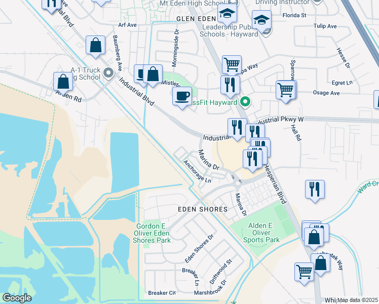 map of restaurants, bars, coffee shops, grocery stores, and more near 28530 Gulfport Circle in Hayward