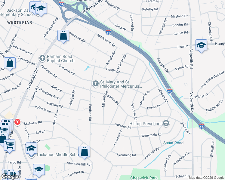 map of restaurants, bars, coffee shops, grocery stores, and more near 8004 Tolliver Road in Richmond