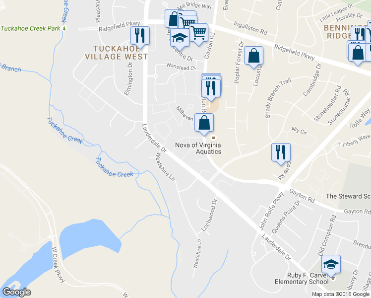 map of restaurants, bars, coffee shops, grocery stores, and more near 2222 Brightmoor Ct in Henrico