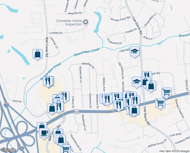 map of restaurants, bars, coffee shops, grocery stores, and more near 7993 State Route 1120 in Mechanicsville