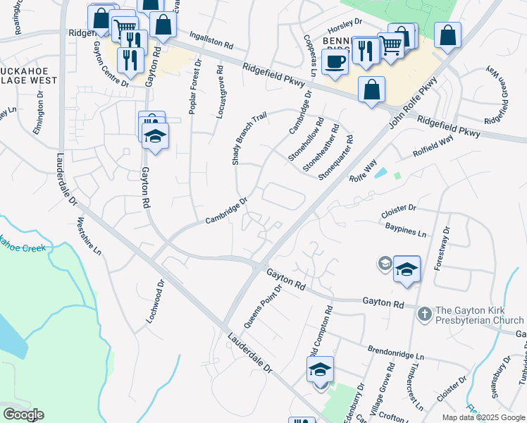 map of restaurants, bars, coffee shops, grocery stores, and more near 1817 Random Winds Court in Richmond