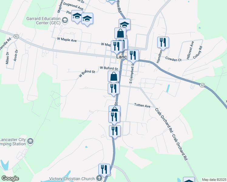 map of restaurants, bars, coffee shops, grocery stores, and more near 151 Highland Ave in Lancaster