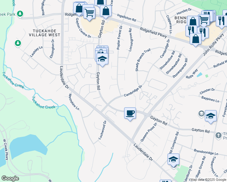 map of restaurants, bars, coffee shops, grocery stores, and more near 12201 Gayton Rd in Richmond