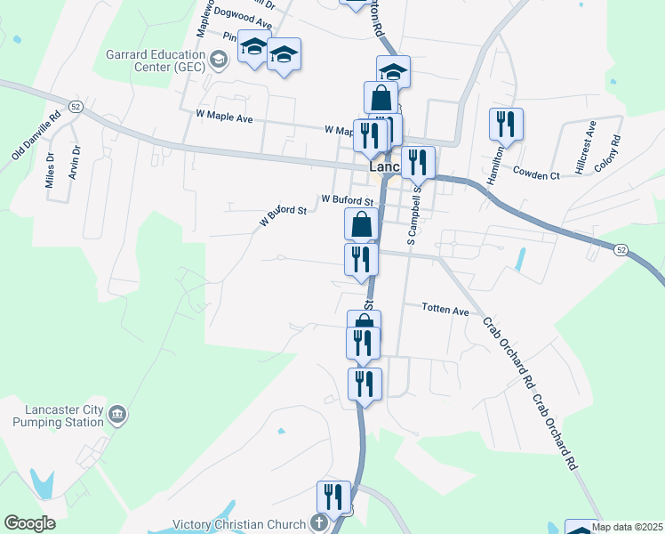map of restaurants, bars, coffee shops, grocery stores, and more near 151 Highland Avenue in Lancaster