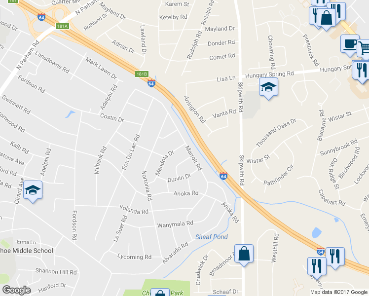 map of restaurants, bars, coffee shops, grocery stores, and more near 2204 Marroit Road in Henrico