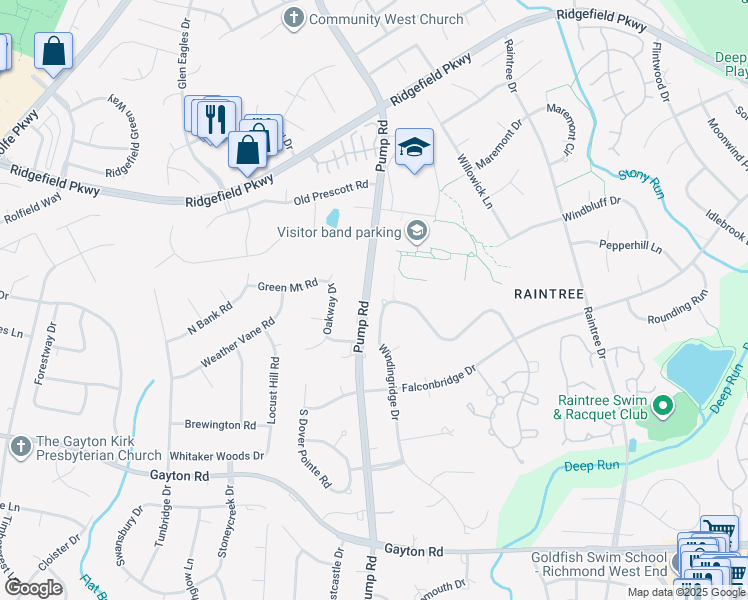 map of restaurants, bars, coffee shops, grocery stores, and more near 1924 Windingridge Drive in Richmond