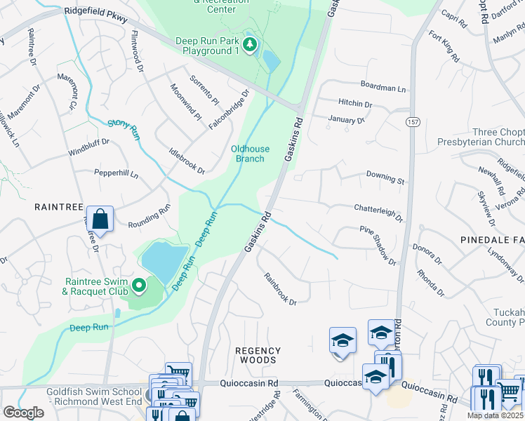 map of restaurants, bars, coffee shops, grocery stores, and more near 1900 Gaskins Road in Richmond