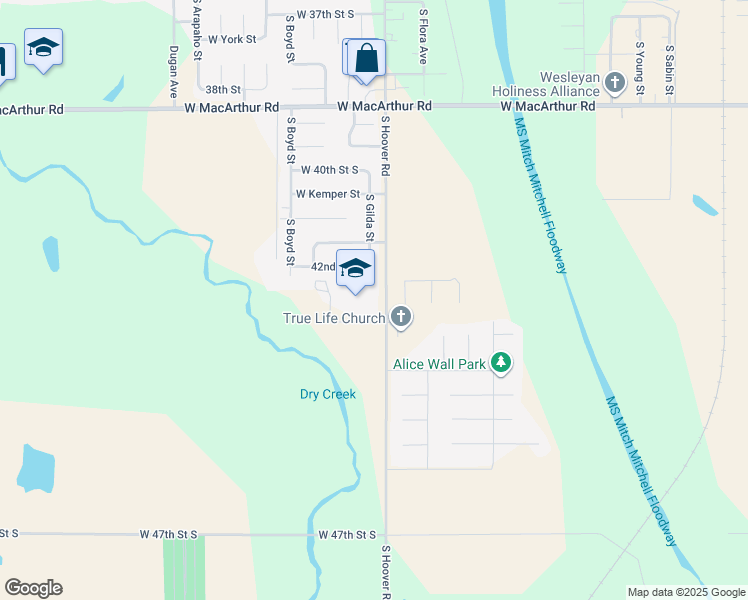 map of restaurants, bars, coffee shops, grocery stores, and more near 4335 South Hoover Road in Wichita