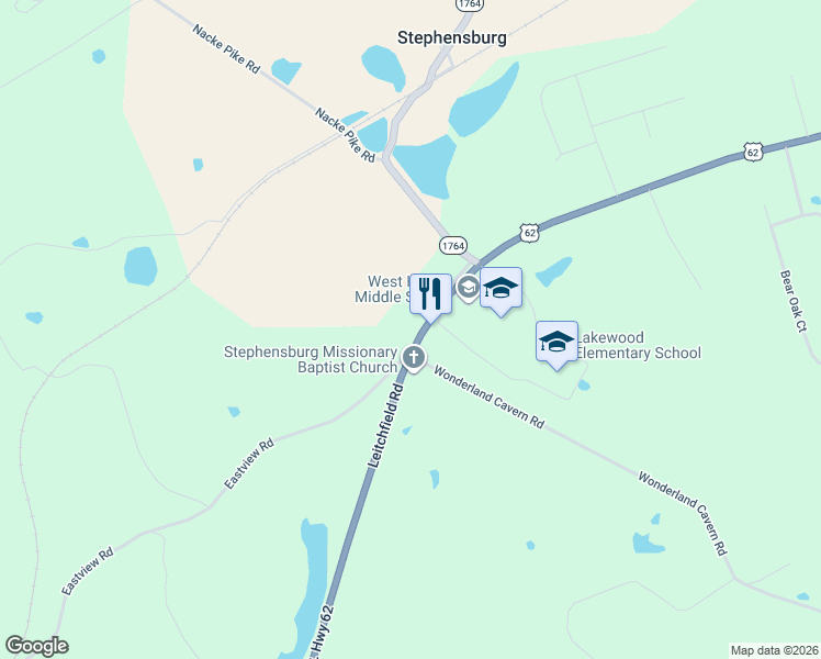 map of restaurants, bars, coffee shops, grocery stores, and more near 10568 Leitchfield Road in Cecilia