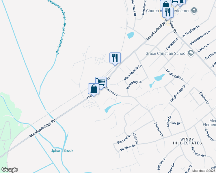 map of restaurants, bars, coffee shops, grocery stores, and more near 8405 Mary Mundie Lane in Mechanicsville
