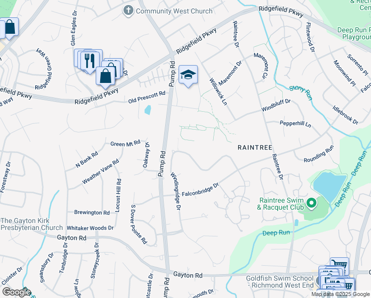 map of restaurants, bars, coffee shops, grocery stores, and more near 1937 Hickoryridge Road in Henrico