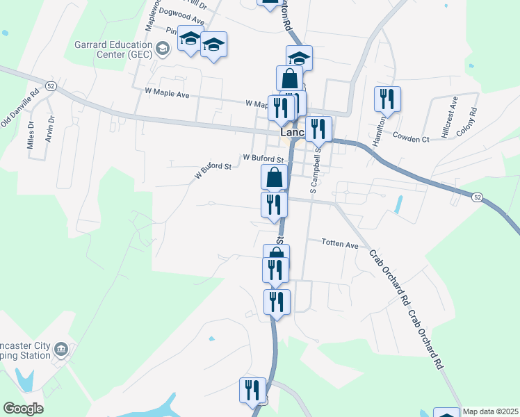 map of restaurants, bars, coffee shops, grocery stores, and more near 65 Highland Avenue in Lancaster