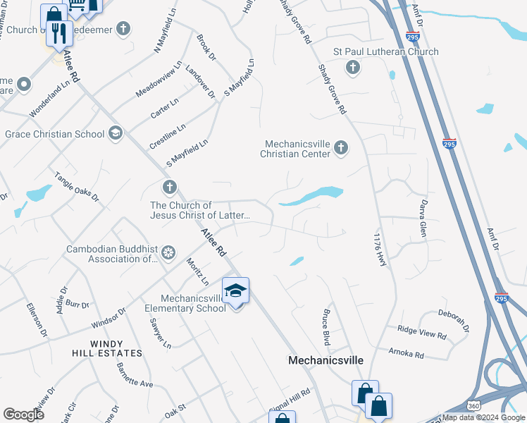 map of restaurants, bars, coffee shops, grocery stores, and more near 8077 Saddle Crest Drive in Mechanicsville