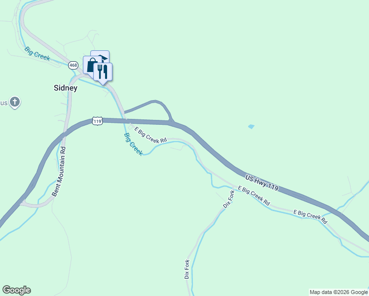 map of restaurants, bars, coffee shops, grocery stores, and more near 17898-18176 East Big Creek Road in Sidney