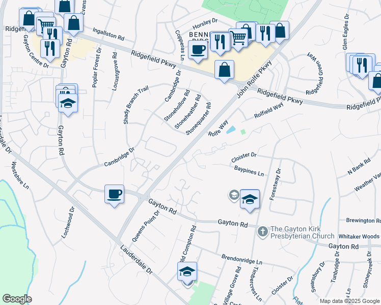 map of restaurants, bars, coffee shops, grocery stores, and more near 1816 Timberly Waye in Richmond