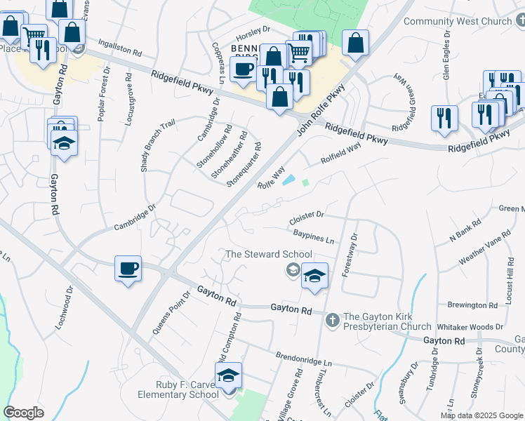 map of restaurants, bars, coffee shops, grocery stores, and more near 10700 Oceana Court in Henrico