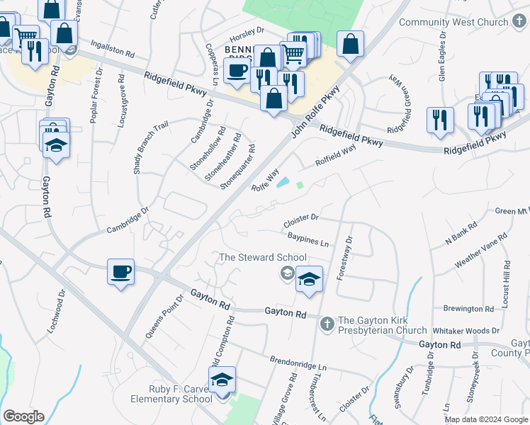 map of restaurants, bars, coffee shops, grocery stores, and more near 10701 Berman Court in Richmond