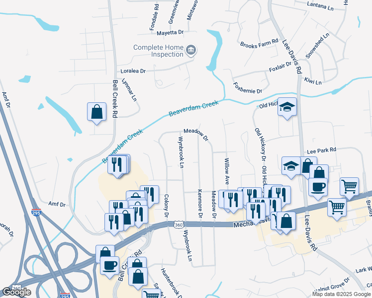 map of restaurants, bars, coffee shops, grocery stores, and more near 7996 Wynbrook Lane in Mechanicsville