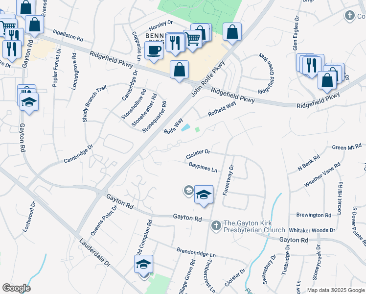map of restaurants, bars, coffee shops, grocery stores, and more near 10709 Charlesfield Court in Richmond
