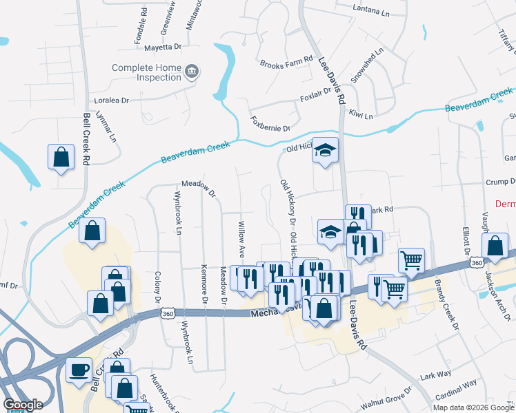 map of restaurants, bars, coffee shops, grocery stores, and more near 8041 Sherwood Crossing Place in Mechanicsville