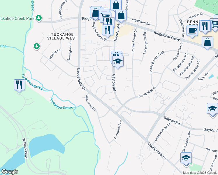 map of restaurants, bars, coffee shops, grocery stores, and more near 2229 Brightmoor Court in Richmond