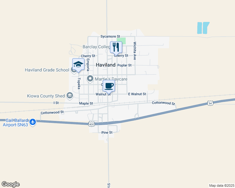 map of restaurants, bars, coffee shops, grocery stores, and more near 200 Kingman in Haviland