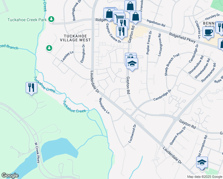 map of restaurants, bars, coffee shops, grocery stores, and more near 2198 Kingsbrook Drive in Richmond