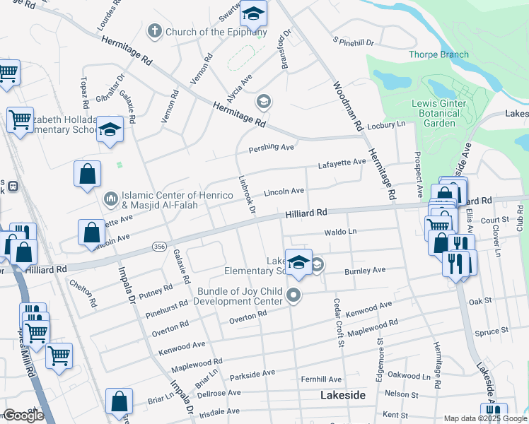 map of restaurants, bars, coffee shops, grocery stores, and more near in Henrico