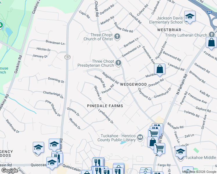 map of restaurants, bars, coffee shops, grocery stores, and more near 1806 Verona Road in Richmond