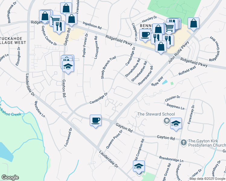 map of restaurants, bars, coffee shops, grocery stores, and more near 1903 Airy Circle in Richmond