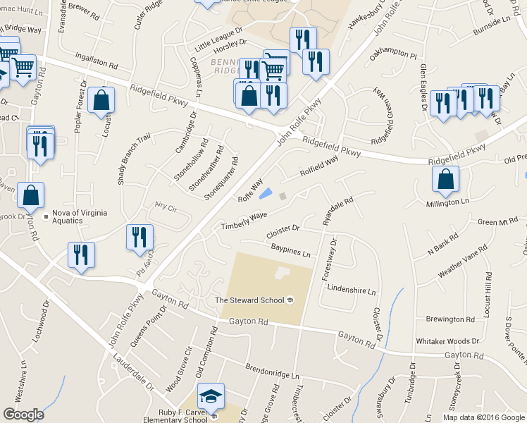 map of restaurants, bars, coffee shops, grocery stores, and more near 10700 Keeney Court in Henrico