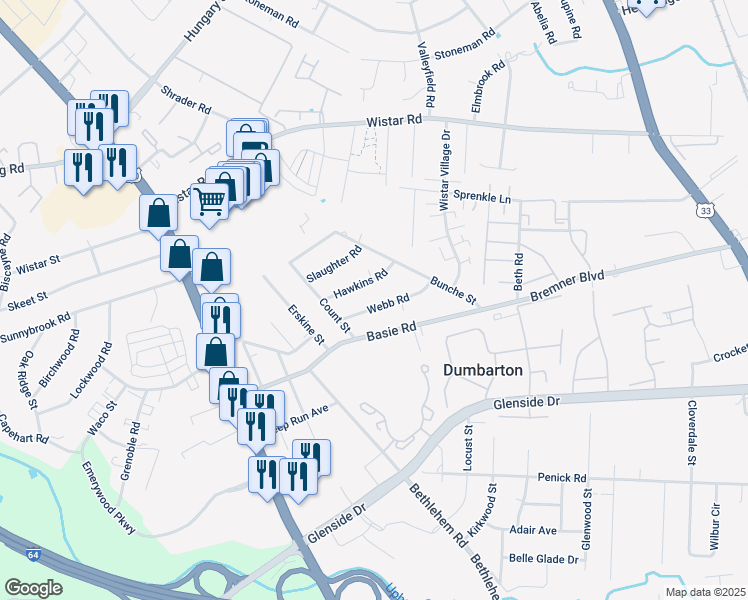 map of restaurants, bars, coffee shops, grocery stores, and more near 3210 Webb Road in Richmond