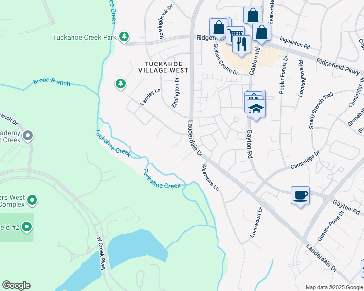 map of restaurants, bars, coffee shops, grocery stores, and more near 2305 Briargrove Court in Richmond