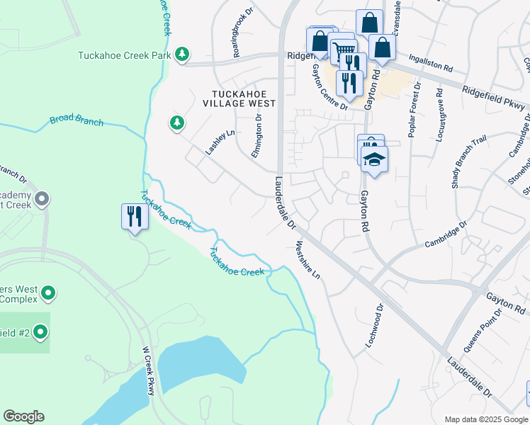 map of restaurants, bars, coffee shops, grocery stores, and more near 2305 Briargrove Court in Richmond