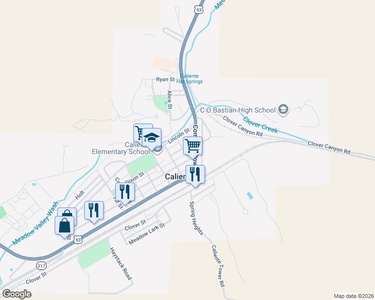 map of restaurants, bars, coffee shops, grocery stores, and more near 95 Tennille Street in Caliente