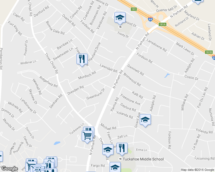map of restaurants, bars, coffee shops, grocery stores, and more near 8604 Freestone Avenue in Henrico